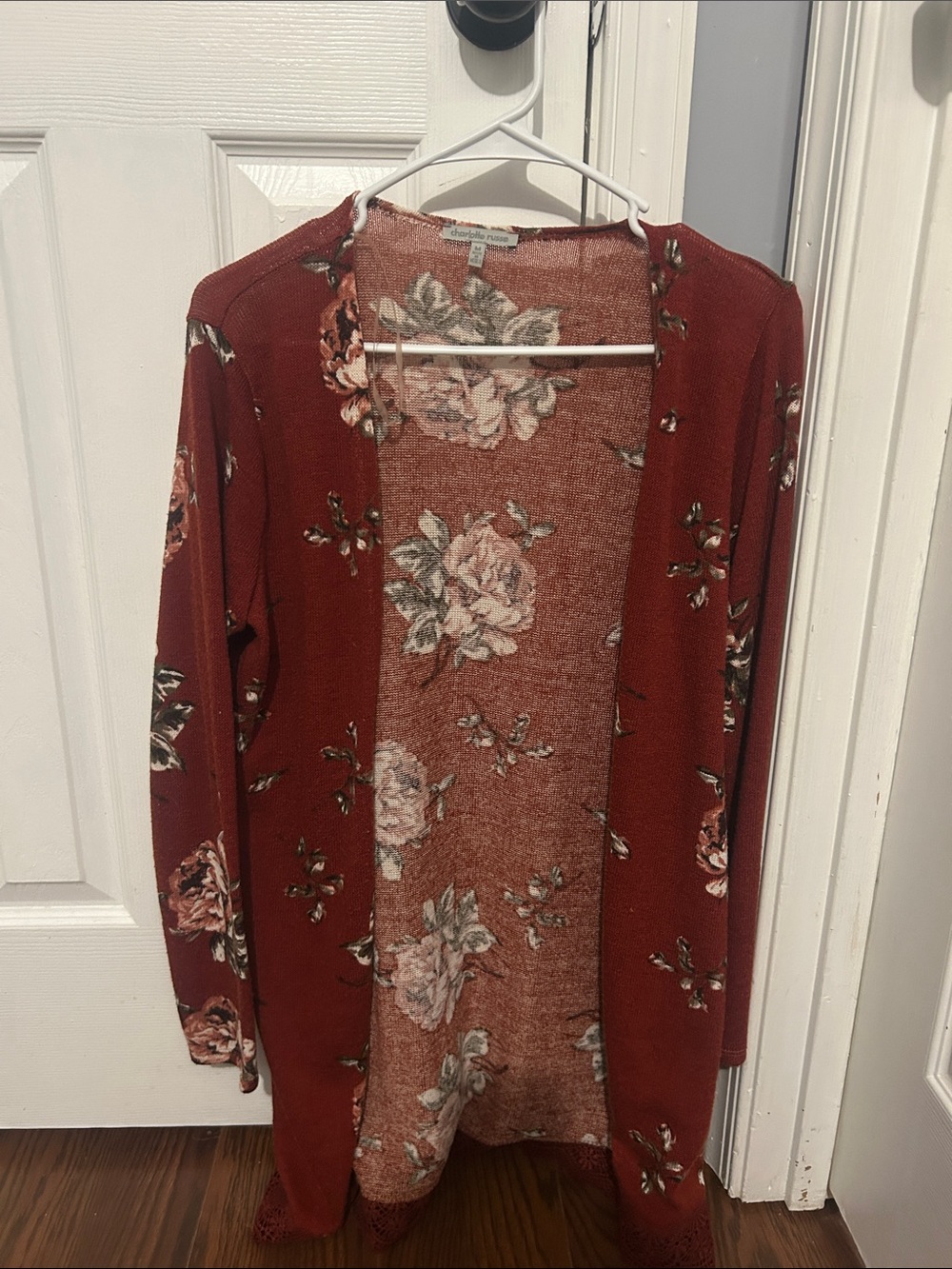 Charlotte Russe Rust Floral Open-Front Cardigan